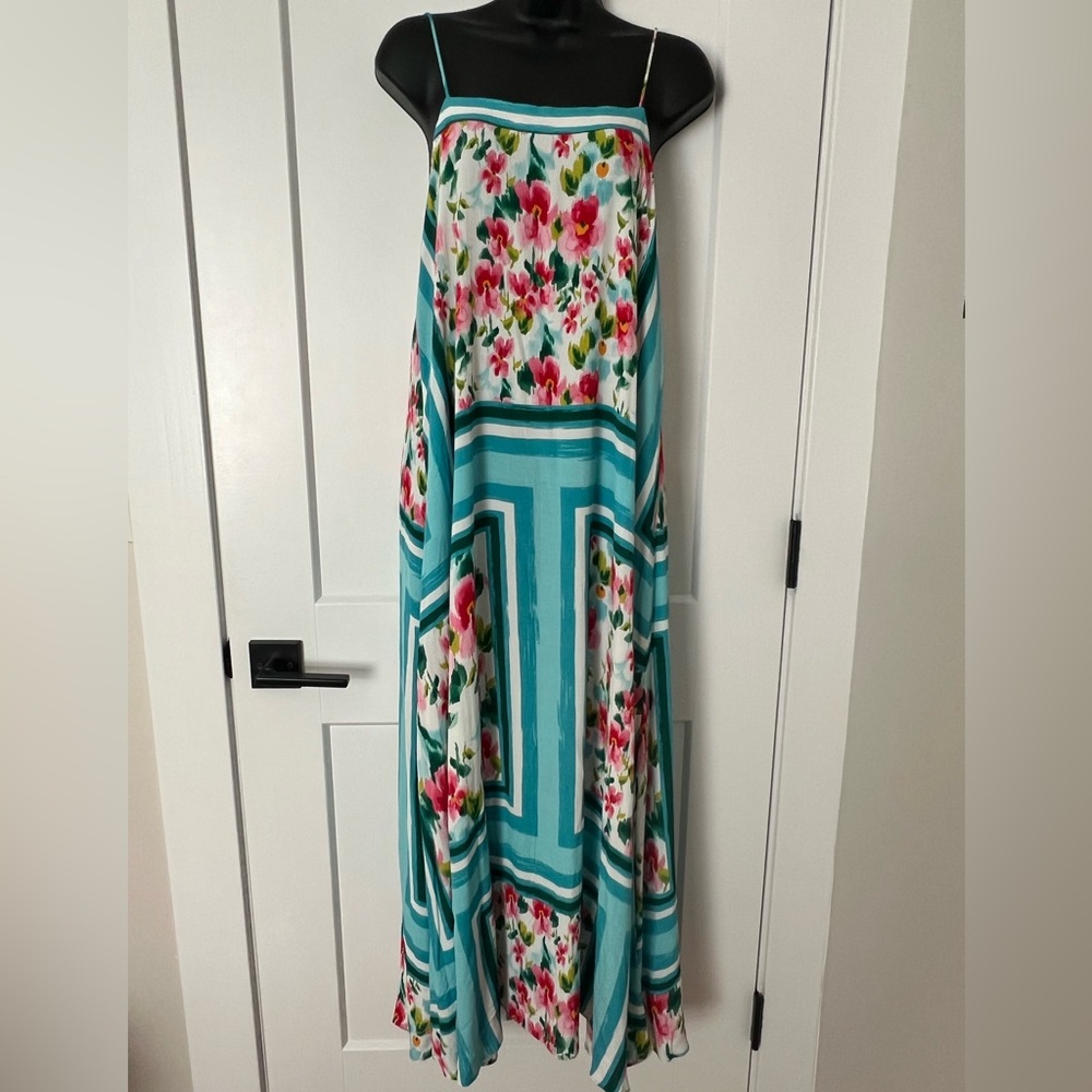 Zara Teal Floral Maxi Dress with Pink & Red Accents